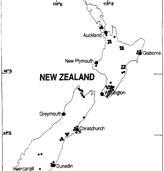 Fig. 1 Approximate sampling locations of leaf samples of Nyssa species and their associated soils.