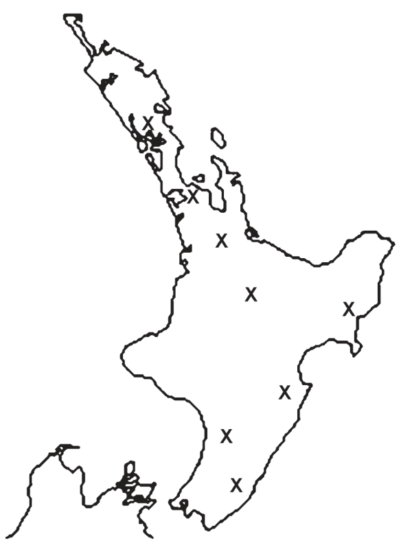 Fig. 1 Poplar sampling locations in the North Island, New Zealand.