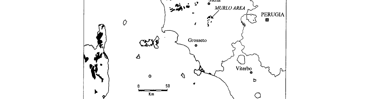 Fig. 1. Map of north-central Italy showing areas of ultramafic rocks and sites of this study.